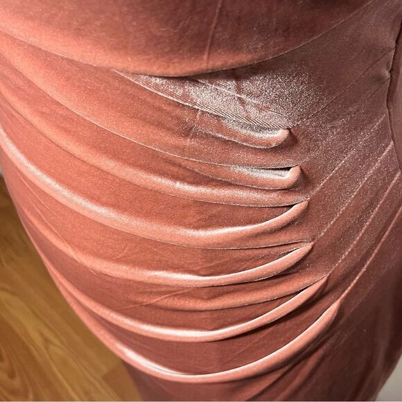 Nipon Boutique Dusty Rose Cowl Neck Ruched Side Velveteen Dress -- 16‎ - Picture 7 of 14